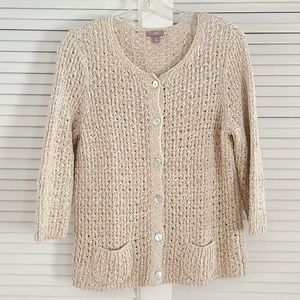 J Jill Linen Blend Crochet Knit Cardigan   Size Medium. Oatmeal. Button Closure